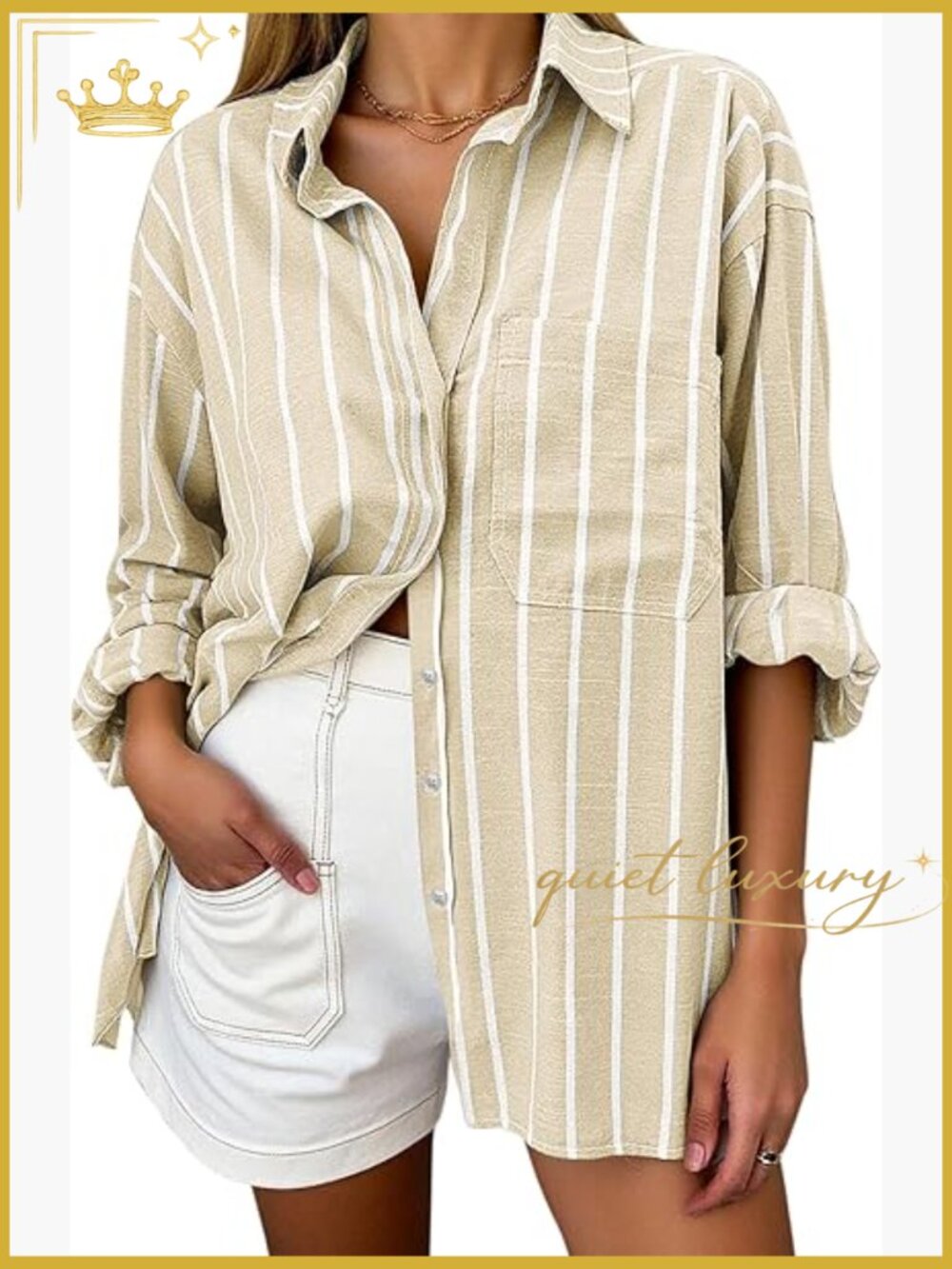 Oversized Linen Button Down Shirt Women Collared Blouse Long Sleeve Pocket